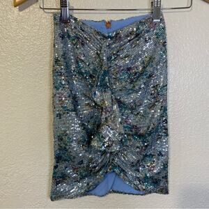 NEW Nookie Revolve Forever Mini Skirt Blue Sequin Ruffle NWT Size XS